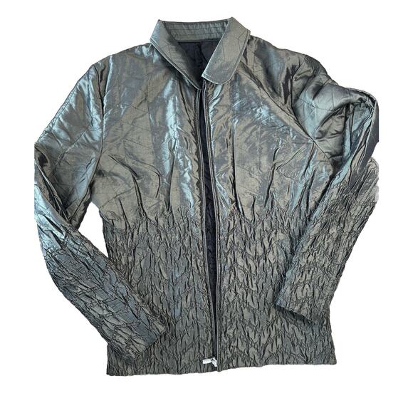 UBU Women's Reversible Zip Coat Stretchy Crinkle Jacket Olive Green Black Sz M - Picture 1 of 9